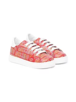 ( Nouvelle Collection ) Moschino Kids RED MULTICOLOR Baskets à Logo Imprimé Enfant