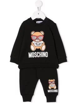 ( Nouvelle Collection ) Moschino Kids 60100 NERO Survêtement à Imprimé Teddy Bear Enfant