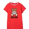 ( Nouvelle Collection ) Moschino Kids 50109 ROSSO Robe-sweat Imprimée à Manches Courtes Enfant