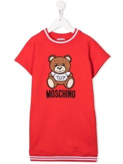 ( Nouvelle Collection ) Moschino Kids 50109 ROSSO Robe-sweat Imprimée à Manches Courtes Enfant