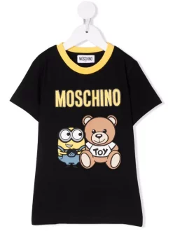 ( Nouvelle Collection ) Moschino Kids 60100 NERO Teddy Bear X Minion T-shirt à Imprimé Graphique Enfant