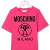 ( Nouvelle Collection ) Moschino Kids 50557 ROSA T-shirt à Logo Imprimé Enfant -Moschino Kids Soldes Boutique 18019590 38105540 600