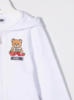 ( Nouvelle Collection ) Moschino Kids Hoodie Zippé à Imprimé Teddy Bear 10101 BIANCO OTTICO -Moschino Kids Soldes Boutique 18019591 38103771 600
