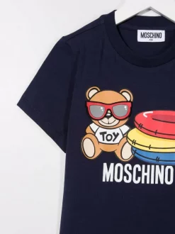 ( Nouvelle Collection ) Moschino Kids 40016 BLU NAVY T-shirt à Imprimé Teddy Bear Enfant -Moschino Kids Soldes Boutique 18020730 38105325 600
