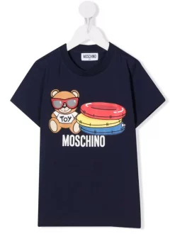 ( Nouvelle Collection ) Moschino Kids 40016 BLU NAVY T-shirt à Imprimé Teddy Bear Enfant