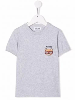 ( Nouvelle Collection ) Moschino Kids 60926 GRIGIO CHIARO MELANG T-shirt à Imprimé Teddy Bear Enfant