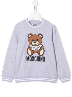 ( Nouvelle Collection ) Moschino Kids Sweat Teddy à Logo Brodé 60926 GRIGIO CHIARO MELANGE