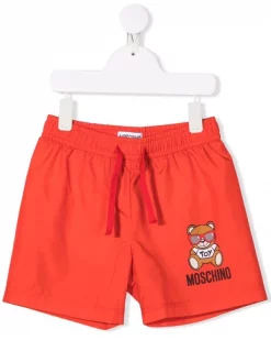 ( Nouvelle Collection ) Moschino Kids Short De Bain à Imprimé Teddy 50109 ROSSO