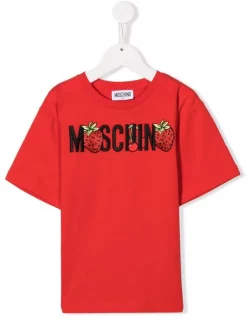 ( Nouvelle Collection ) Moschino Kids 50109 RED T-shirt à Logo Orné De Perles Enfant