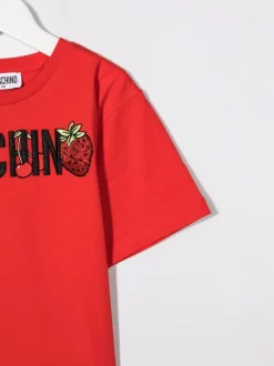( Nouvelle Collection ) Moschino Kids 50109 RED T-shirt à Logo Orné De Perles Enfant -Moschino Kids Soldes Boutique 18034485 38141636 600
