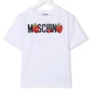( Nouvelle Collection ) Moschino Kids T-shirt à Logo Orné De Perles 10101 BIANCO OTTICO -Moschino Kids Soldes Boutique 18034493 38137800 600