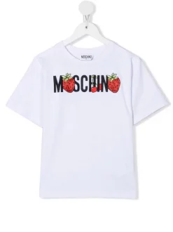 ( Nouvelle Collection ) Moschino Kids T-shirt à Logo Orné De Perles 10101 BIANCO OTTICO