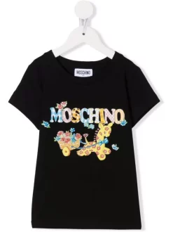 ( Nouvelle Collection ) Moschino Kids 60100 NERO T-shirt à Logo Imprimé Enfant