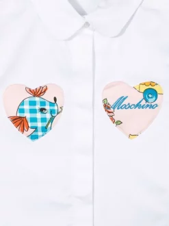 ( Nouvelle Collection ) Moschino Kids 10101 BIANCO OTTICO Chemise Volantée à Logo Brodé Enfant -Moschino Kids Soldes Boutique 18048845 38149769 600