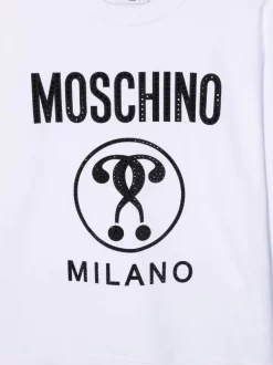 ( Nouvelle Collection ) Moschino Kids 10101 BIANCO Haut à Logo Clouté Enfant -Moschino Kids Soldes Boutique 18049508 38358863 600