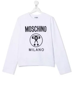 ( Nouvelle Collection ) Moschino Kids 10101 BIANCO Haut à Logo Clouté Enfant