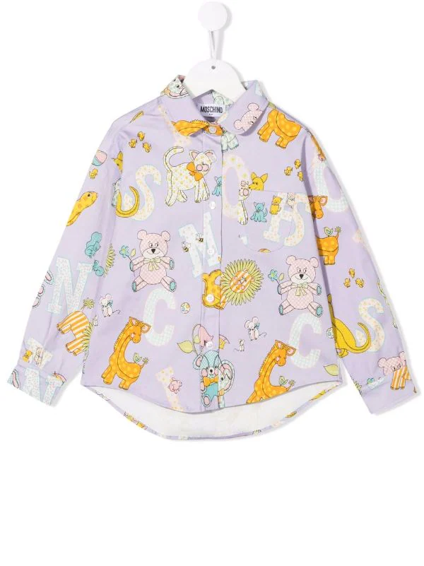 ( Nouvelle Collection ) Moschino Kids Chemise Imprimée à Manches Longues 83263 LILLA 3 ( Nouvelle Collection ) Moschino Kids Chemise Imprimée à Manches Longues 83263 LILLA