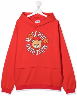 ( Nouvelle Collection ) Moschino Kids Hoodie En Polaire à Imprimé Teddy Bear 50109 RED