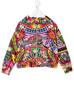 ( Nouvelle Collection ) Moschino Kids Veste Bomber à Imprimé Graphique All-over 83257 MULTICOLOR PIN BALL