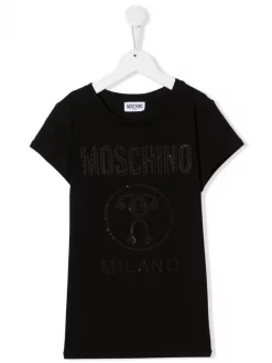 ( Nouvelle Collection ) Moschino Kids 60100 BLACK T-shirt à Logo Imprimé Enfant