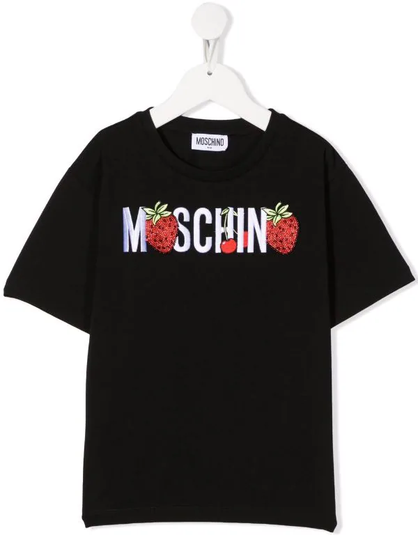 ( Nouvelle Collection ) Moschino Kids T-shirt à Logo Brodé 60100 BLACK 3 ( Nouvelle Collection ) Moschino Kids T-shirt à Logo Brodé 60100 BLACK