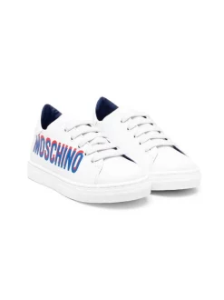 ( Nouvelle Collection ) Moschino Kids BIANCO Baskets à Logo Imprimé Sur Le Côté Enfant