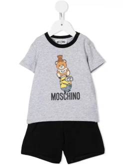 ( Nouvelle Collection ) Moschino Kids GREY BLACK Ensemble Haut-pantalon à Logo Enfant
