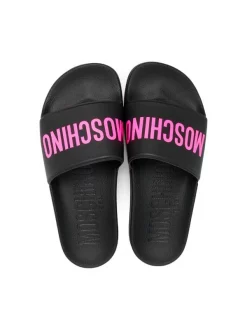 ( Nouvelle Collection ) Moschino Kids 04 Black Claquettes à Logo Imprimé Enfant -Moschino Kids Soldes Boutique 18103537 39464545 600