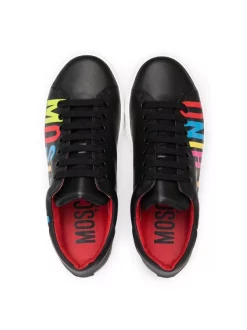 ( Nouvelle Collection ) Moschino Kids 02 BLACK Baskets Lacées à Logo Imprimé Enfant -Moschino Kids Soldes Boutique 18104428 38646373 600