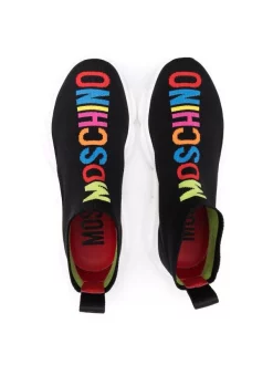 ( Nouvelle Collection ) Moschino Kids Baskets Chaussettes En Maille à Logo 01 BLACK -Moschino Kids Soldes Boutique 18106573 38464012 600