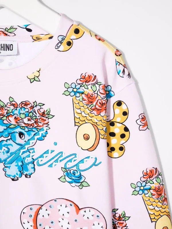( Nouvelle Collection ) Moschino Kids 83262 ROSE ALL OVER Sweat à Imprimé Graphique Enfant 5 ( Nouvelle Collection ) Moschino Kids 83262 ROSE ALL OVER Sweat à Imprimé Graphique Enfant – Image 3