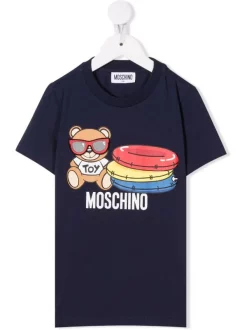 ( Nouvelle Collection ) Moschino Kids 40016 BLU T-shirt à Motif Teddy Bear Enfant