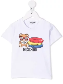 ( Nouvelle Collection ) Moschino Kids 10101 BIANCO T-shirt à Imprimé Teddy Bear Enfant