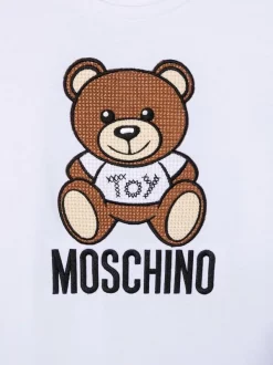 ( Nouvelle Collection ) Moschino Kids 10101 BIANCO T-shirt à Motif Teddy Bear Brodé Enfant -Moschino Kids Soldes Boutique 18125424 38470015 600