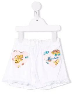 ( Nouvelle Collection ) Moschino Kids Short évasé à Motif Cœur 10101 BIANCO OTTICO