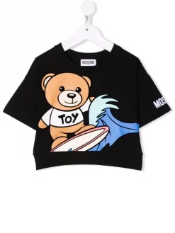 ( Nouvelle Collection ) Moschino Kids 60100 NERO T-shirt à Imprimé Teddy Bear Enfant