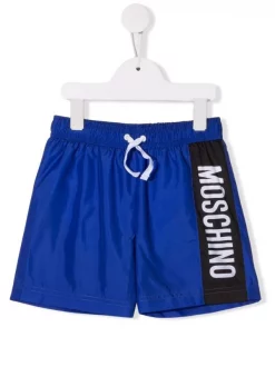 ( Nouvelle Collection ) Moschino Kids Short De Bain à Logo Imprimé 40457 BLUE
