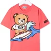 ( Nouvelle Collection ) Moschino Kids 50218 Pink T-shirt à Imprimé Teddy Bear Enfant -Moschino Kids Soldes Boutique 18144856 38487449 600