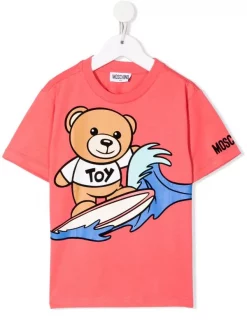 ( Nouvelle Collection ) Moschino Kids 50218 Pink T-shirt à Imprimé Teddy Bear Enfant