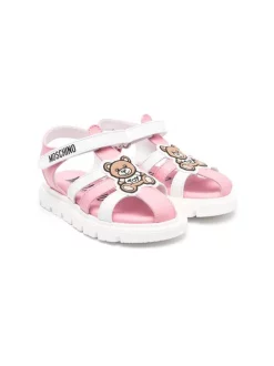 ( Nouvelle Collection ) Moschino Kids NAPPA KISS KIPS BIANCO Sandales Bicolores à Patch Logo Enfant