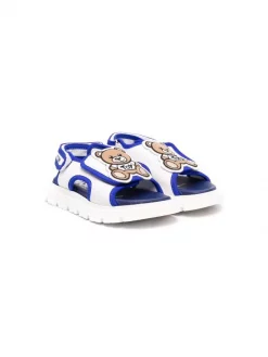 ( Nouvelle Collection ) Moschino Kids Kips Bianco Sandales Imprimées à Bout Ouvert Enfant
