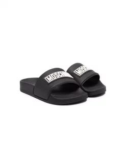 ( Nouvelle Collection ) Moschino Kids PVC NERO Sandales à Logo Imprimé Enfant