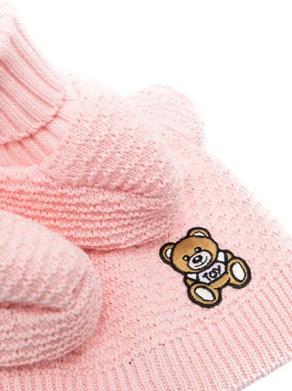 ( Nouvelle Collection ) Moschino Kids 50209 PINK Ensemble Bonnet-gants à Patch Logo Enfant 4 ( Nouvelle Collection ) Moschino Kids 50209 PINK Ensemble Bonnet-gants à Patch Logo Enfant – Image 2