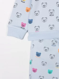 ( Nouvelle Collection ) Moschino Kids Survêtement En Coton Biologique à Imprimé Teddy Bear BLUE BELL TOYS HEADS -Moschino Kids Soldes Boutique 18156548 38580364 600