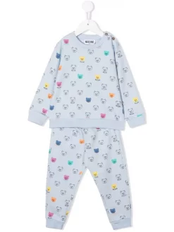 ( Nouvelle Collection ) Moschino Kids Survêtement En Coton Biologique à Imprimé Teddy Bear BLUE BELL TOYS HEADS