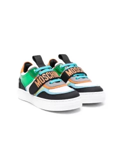 ( Nouvelle Collection ) Moschino Kids BIANCO Baskets à Logo Imprimé Enfant