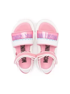 ( Nouvelle Collection ) Moschino Kids BIANCO-ROSA Sandales à Logo Imprimé Enfant -Moschino Kids Soldes Boutique 18164169 38694736 600