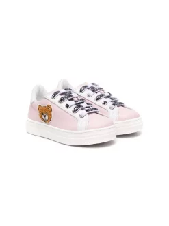 ( Nouvelle Collection ) Moschino Kids White Pink Baskets à Patch Ourson Enfant