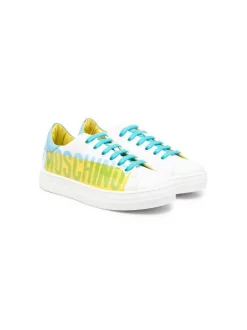 ( Nouvelle Collection ) Moschino Kids KIPS BIANCO PVC 010 Baskets à Bande Logo Enfant