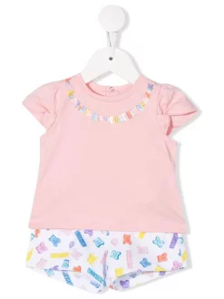 ( Nouvelle Collection ) Moschino Kids BIANCO Ensemble Haut-short à Logo Imprimé Enfant